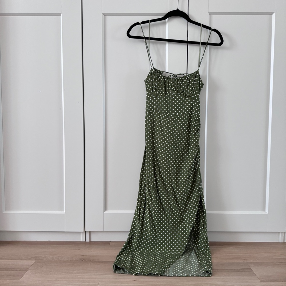 Zara Green Slip Maxi Dress with Spaghetti Straps
